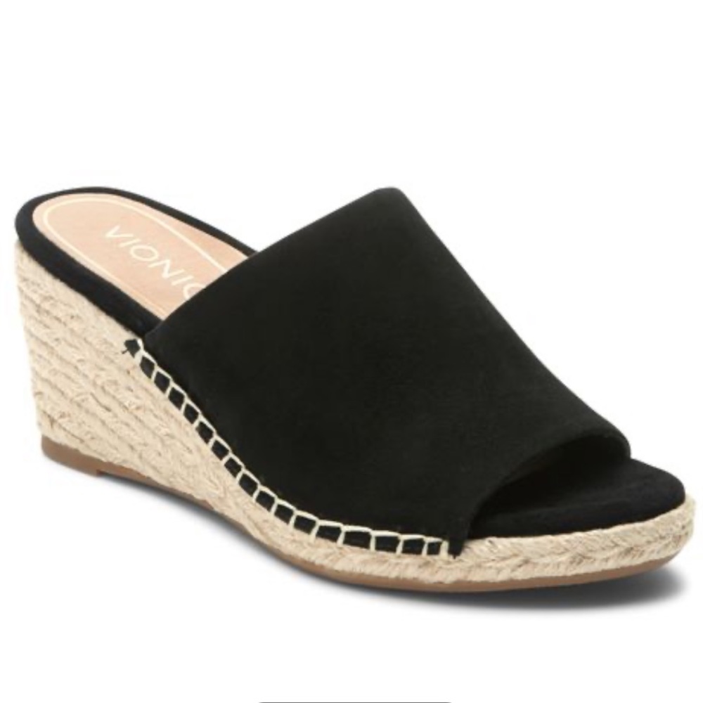 Vionic Tulum Kadyn Black Wedge Slip-On Sandals